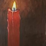 Brennende rote Kerze auf dunklem Untergrund in Acryl gemalt